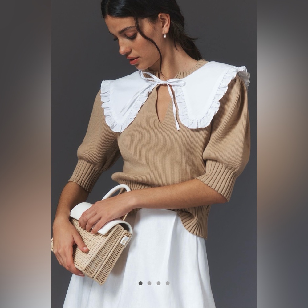 English Factory puff sleeve Poplin Collared sweater